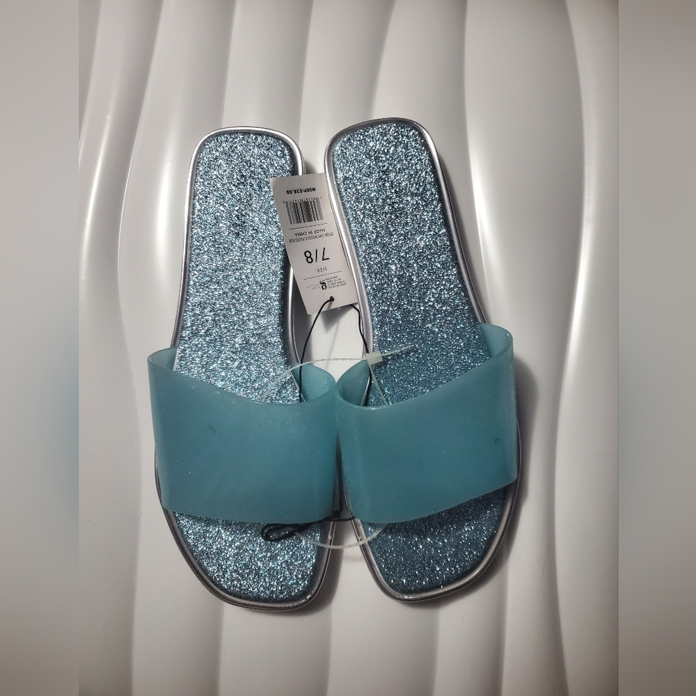 Blue Glitter Slide Sandals - Picture 3 of 3